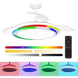 Retractable Ceiling Fan, 42 Inch Fans with Lights and Remote, White